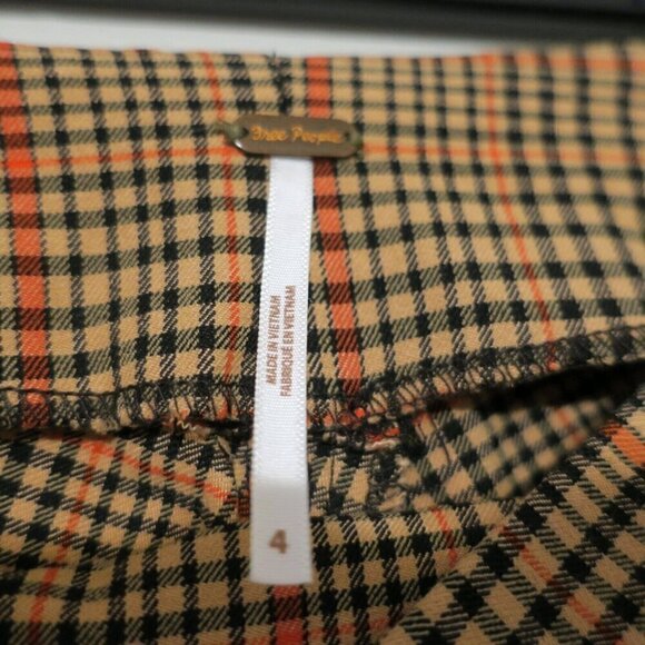 Free People Flyin High Black and Tan Plaid Slit Hem Skinny Pants Women's 4 - Picture 7 of 8